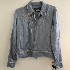 The Reformation Light Sky Blue Silky Jacket